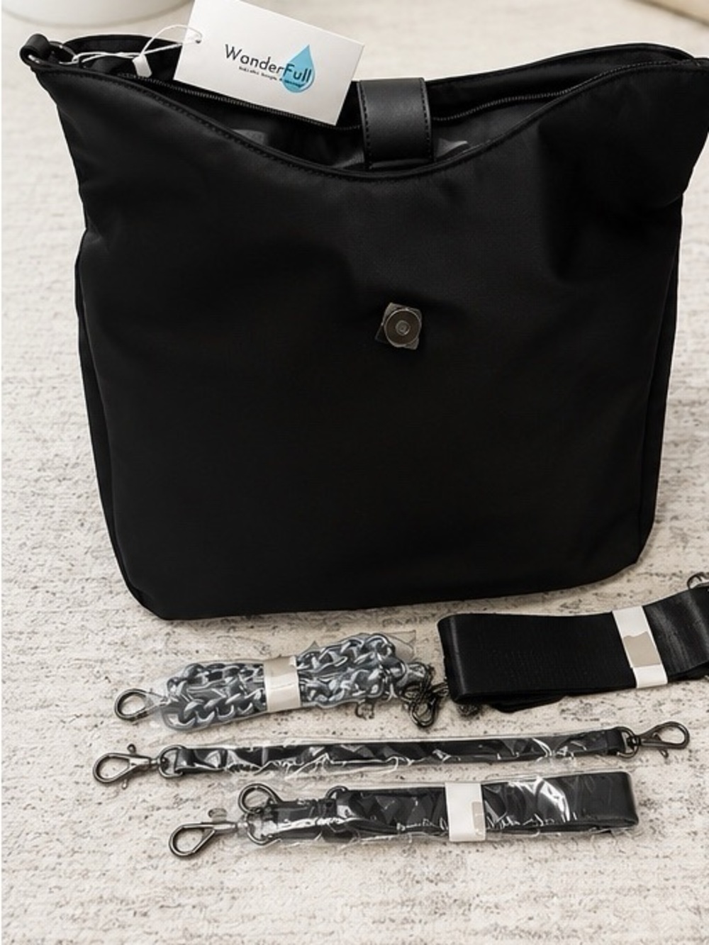 WonderFull Black Crossbody Tote with Interchangeable Straps
